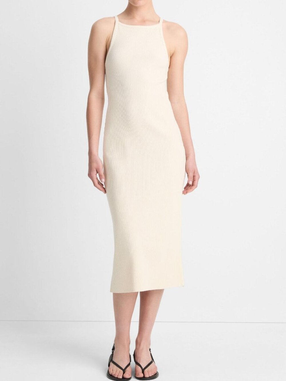 NWT Vince - Cotton-Blend Ribbed High-Neck Tank Dress in Flaxen - Medium
